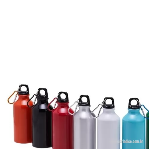 Squeeze personalizado - Squeeze de alumínio com capacidade de 420ml com tampa plástica rosqueável. Acompanha mosquetão.