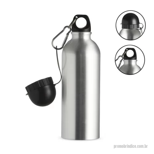 Squeeze personalizado - Squeeze 500ml de alumínio com acabamento para sublimação, tampa rosqueável e acompanha um segundo bico com mosquetão (não é térmico).