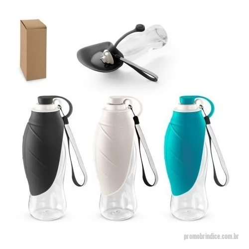 Squeeze personalizado - Squeeze para PET em PP e silicone. Idealizada para levar nos passeios com o seu animal de estimação para que ele se possa refrescar em qualquer lugar. Capacidade de 580 mL. Fornecido em caixa presente de papel kraft reciclado.