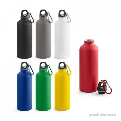 Squeeze personalizado - Squeeze em alumínio com acabamento mate e mosquetão para facilitar o transporte. Capacidade até 540 mL. Caixa branca 94650 vendida opcionalmente. Certificação EU Food Grade. 