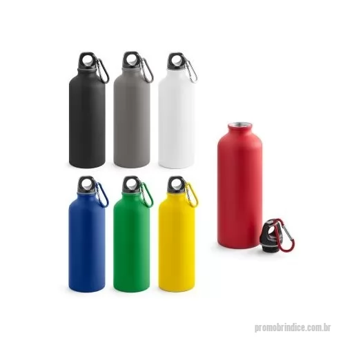 Squeeze personalizado - Squeeze em alumínio com acabamento mate e mosquetão para facilitar o transporte. Capacidade até 540 mL. Certificação EU Food Grade. ø66 x 216 mm