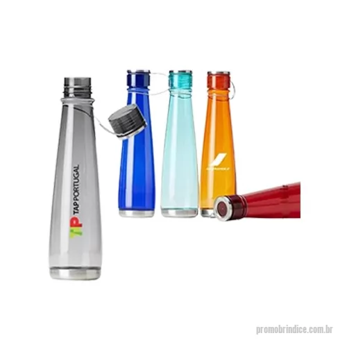 Squeeze personalizado - Squeeze Garrafa New TAO Translúcida com armazenamento de 600 Ml, design premiado, elegante e translúcido, tampa de rosquear e alça fixa, para evitar perdas e quedas, tem acabamento brilhante em policarbonato, detalhes em metal da alça e base em inox para gravar a sua marca e surpreender seus colaboradores e clientes. 