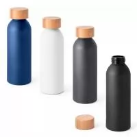 Squeeze de alumínio com acabamento mate e tampa em bambu. Capacidade até 550 ml. Food grade. Caixa branca 94656 vendida opcionalmente