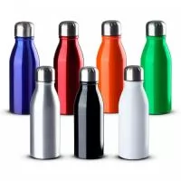 Garrafa em alumínio com tampa em inox e anel de silicone para vedação na tampa. Capacidade 500ml.