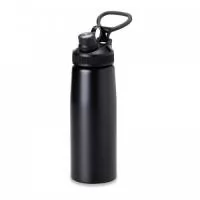 Squeeze inox 900ml com tampa plástica, bocal com tampa protetora e alça para transporte.