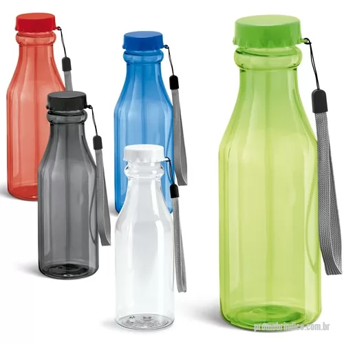 Squeeze plástico personalizado - Squeeze plástico 510 ml formato de garrafa com tampa de rosquear e alça para mão.