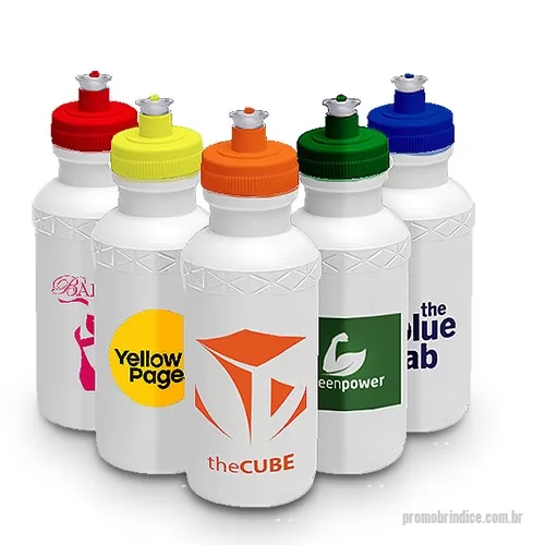 Squeeze plástico personalizado - Squeeze plástico resistente com tampa e bico. Capacidade 500 ml