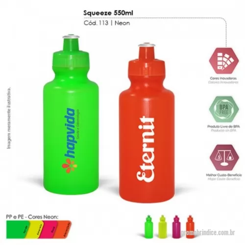 Squeeze plástico personalizado - Squeeze Plástico 550 ml logo em 01 cor (Fazemos logo colorida, valor sob consulta)
