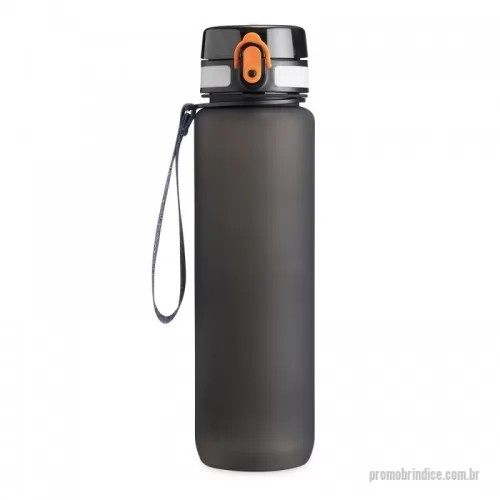 Squeeze plástico personalizado - Squeeze plástica de 1 litro com tampa de acionamento automático e trava de segurança. Acompanha cordão de nylon.