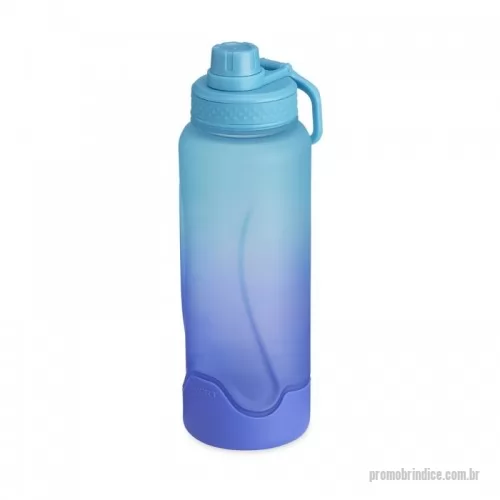 Squeeze plástico personalizado - Squeeze plástica 1,1 litros com base de silicone anti-impacto (removível). Tampa com alça para transporte e tampa de proteção para o bocal.
