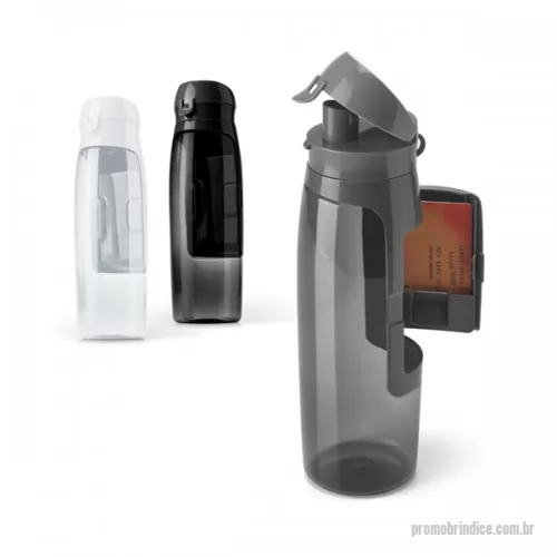 Squeeze plástico personalizado - Squeeze em Tritan™ com tampa flip top em PP, compartimento em ABS para cartões, chaves e dinheiro. Capacidade até 800 mL.
