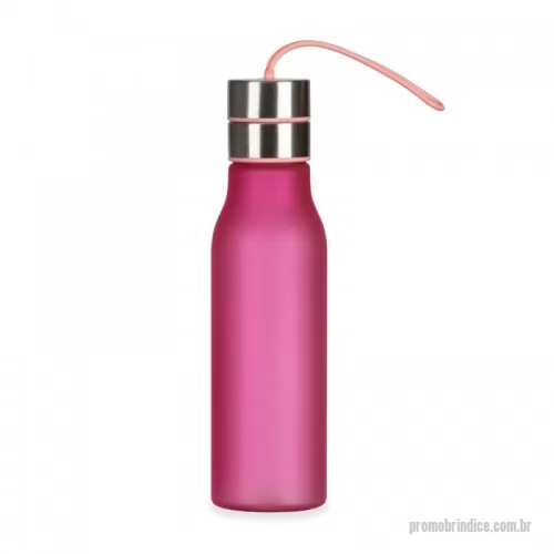 Squeeze plástico personalizado - Garrafa plástica fosco de 600ml com tampa de peneira. Garrafa colorido fosco com tampa inox, possui peneira na parte interna e ambas tampas podem ser rosqueáveis. Acompanha alça elástica.
