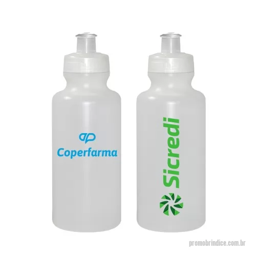 Squeeze plástico personalizado - Squeeze 550mL de PE resistente e flexível, tampa rosqueável em PP e bico em PVC cristal. Acabamento e vedação impecável. Capacidade de 550 mL