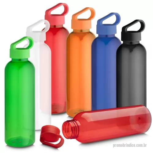 Squeeze plástico personalizado - Garrafa *RPET com capacidade de até 550ml, tampa plástica com alça integrada. 23,5x6,5cm