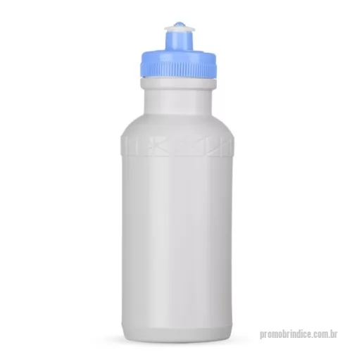 Squeeze plástico personalizado - Squeeze 500ml plástico livre de BPA, possui corpo branco com tampa colorida e detalhe em relevo na parte superior. Tampa rosqueável com bico de silicone. 