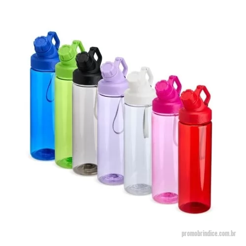 Squeeze plástico personalizado - Squeeze de plástico com capacidade máxima de até 750ml. Com tampa rosqueável e articulada, o squeeze acompanha uma alça de nylon para facilitar o transporte, tornando-a uma peça prática e indispensável para uma hidratação regular para o dia a dia.