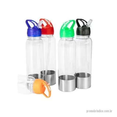 Squeeze plástico personalizado - Nossa squeeze combina a leveza e a resistência do plástico com a durabilidade e o toque estético de uma base metálica. Com tampa rosqueável e bico prático, ela ainda acompanha um canudo para facilitar a hidratação em qualquer momento, sem derramament