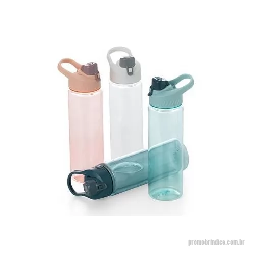 Squeeze plástico personalizado - Squeeze plástico 700ml com alça para transporte, possui tampa principal rosqueável e tampa de proteção plástica com trava para o bocal.