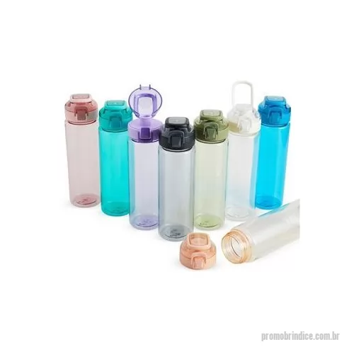 Squeeze plástico personalizado - Squeeze plástico com capacidade de 700ml, possui tampa rosqueável com botão de acionamento, trava de segurança e alça para transporte.