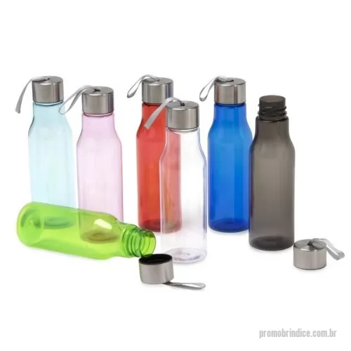 Squeeze plástico personalizado - Descrição: Garrafa com estrutura leve em plástico e capacidade para até 600ml. Possui tampa rosqueável de alumínio com alça embutida em nylon para transporte.  Altura :  23 cm  Largura :  6,8 cm  Circunferência :  21,3 cm  Medidas aproximadas para gravação (CxL):  13 cm x 6 cm  Tamanho total aproximado  (CxL):  Diâmetro (sem tampa) - 3,5 cm  Peso aproximado (g):  88