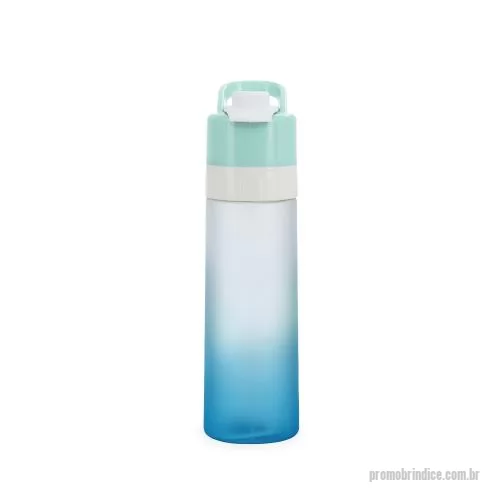 Squeeze plástico personalizado - Squeeze bicolor plástico com borrifador e capacidade de 650ml. Contém tampa rosqueável com trava de segurança para o bocal, alça para transporte e alavanca para acionamento do borrifador.