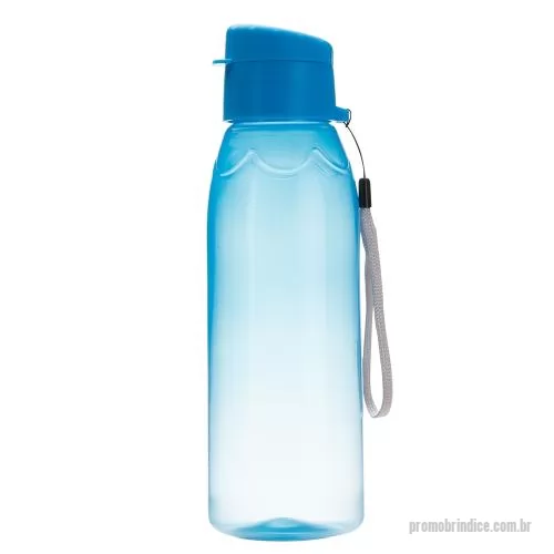 Squeeze plástico personalizado - Squeeze plástico 700ml livre de BPA. Corpo de polipropileno transparente colorida com detalhe superior em relevo, possui tampa rosqueável com abertura de bocal. Acompanha alça de nylon, pode ser encaixado no suporte da tampa.
