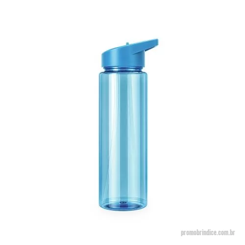 Squeeze plástico personalizado - Squeeze em plástico AS, livre de BPA, com capacidade máxima de 850ml. Possui tampa rosqueável em polipropileno (PP) com bico flip em AS, anel de vedação em silicone, canudo plástico removível e alça fixa para transporte.