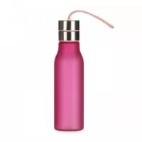 Garrafa plástica fosco de 600ml com tampa de peneira. Garrafa colorido fosco com tampa inox, possui peneira na parte interna e ambas tampas podem ser rosqueáveis. Acompanha alça elástica.
