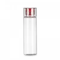 Squeeze plástico 600 ml com tampa rosqueável. Material plástico transparente com tampa, possui bico/tampa interna emborrachada colorida. Ambas rosqueáveis.