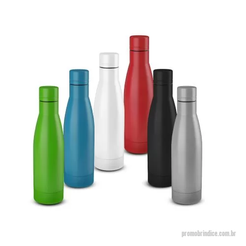 Squeeze térmico personalizado - Garrafa térmica em aço inox com parede dupla isoladao à vácuo, com tampa de inox na cor do produto e anel de silicone para vedação. Capacidadede até 500ml, pintura fosca. 24,7x 7cm
