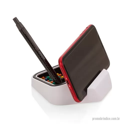 Suporte de Mesa para Celular e Tablet personalizado - Suporte de Mesa Personalizado para Smartphone, Com design moderno o suporte de mesa personalizado para Smartphone possui porta clips, porta caneta e porta lápis. Brinde útil com preço acessível e boa área para imprimir o logotipo de empresas