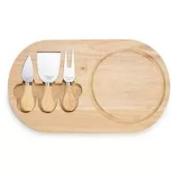 Kit queijo 4 peças, contém: tábua de bambu com canaleta, faca com ponta, garfo e espátula. Tábua com imã para encaixe e fixação dos utensílios.  Altura :  18,7 cm  Largura :  32,1 cm  Espessura :  1,6 cm