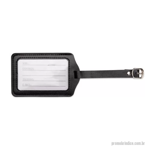 Tag personalizado - Tag identificadora para bagagem confeccionado em couro sintético. Possui visor em plástico transparente e etiqueta em papel cartão no tamanho 5,5 x 8,5 cm para o preenchimento de dados pessoais, além de alça com fivela metálica e cinco níveis de ajus