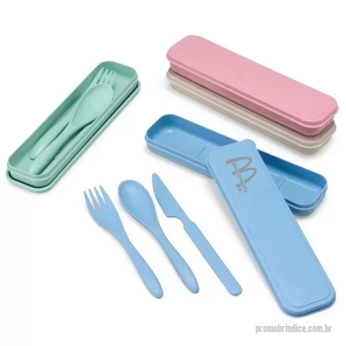 Talher personalizado - Kit para talheres confeccionado em palha de trigo com estojo. Disponível em diversas cores. Gravação da logo a laser no  estojo. Um produto sustentável e durável
