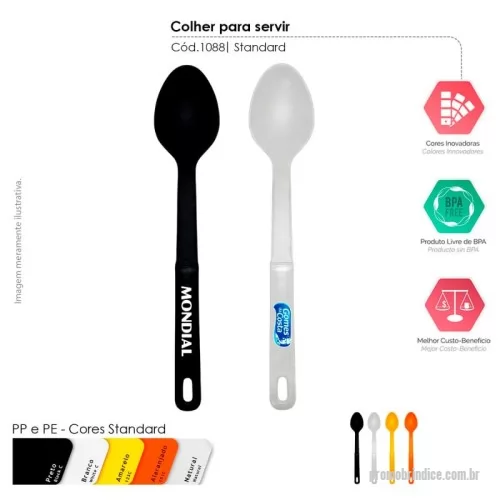 Talher personalizado - A Colher para Servir foi desenvolvida para proporcionar mais praticidade e conforto durante o serviço das refeições. Fabricada em Plástico Premium (PP) atóxico de alta qualidade, combina leveza, resistência e excelente acabamento em um utensílio versátil para o uso diário. Ideal para cozinhas residenciais, supermercados, campanhas promocionais, eventos gastronômicos e brindes corporativos.