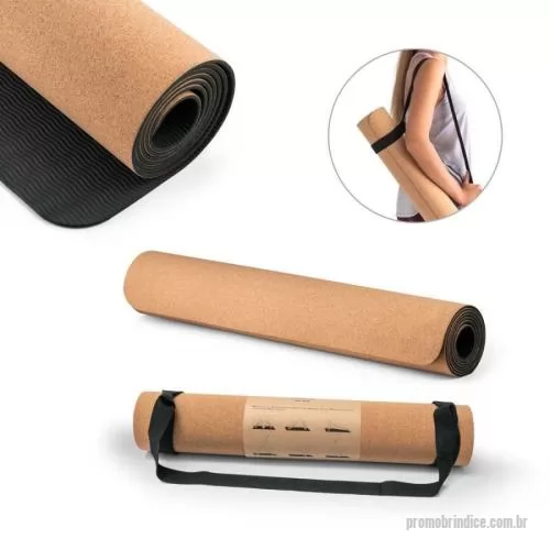Tapete personalizado - Tapete de exercício para yoga em cortiça e TPE com espessura até 3,7 mm. Inclui alça que pode ser usada para transporte ou para utilizar no exercício físico. Invólucro papel ilustrativo de exercícios que pode realizar com o tapete. Fechado:  100 x 61