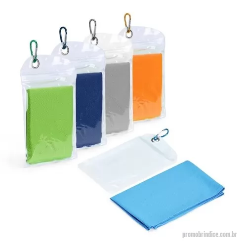 Toalha de mão personalizada - Toalha refrescante feita em elastano, ideal para aliviar o calor. Para ativar o resfriamento, basta molhar a toalha, torcê-la levemente e colocá-la no pescoço para aproveitar a sensação refrescante. Acompanha embalagem reutilizável em PVC com mosquetão para transporte.