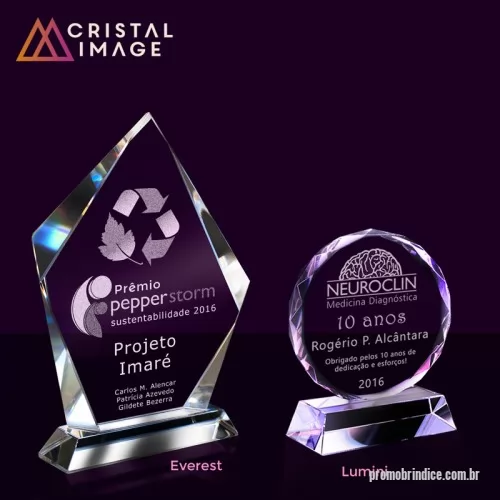 Troféu de cristal ou vidro personalizado - Troféus de Cristal em vários formatos e tamanhos com gravação personalizada a laser no interior da peça