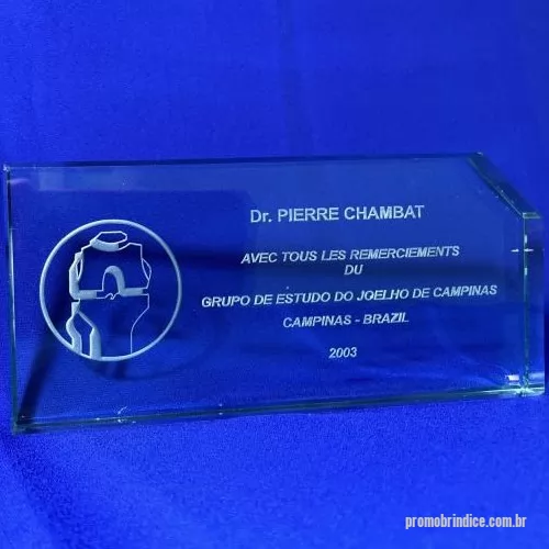 Troféu de cristal ou vidro personalizado - Troféu em vidro incolor 19mm com gravação personalizada sem base