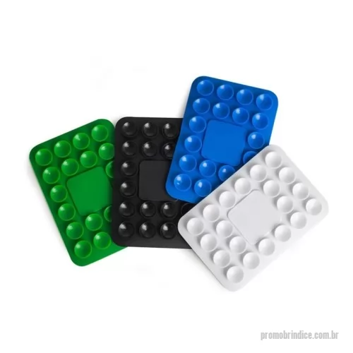 Ventosa personalizada - Ventosa para fixar celulares em superfícies lisas. Produzida em PVC flexível, conta com 20 ventosas que garantem a fixação dos celulares em superfícies como mesas, espelhos, janelas e até no carro, sem a necessidade de ferramentas extras. Basta remover o adesivo 3M, colá-lo no celular e fixá-lo na superfície.
