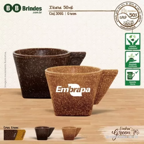 Xícara personalizada - Xícara feita com 50% de Fibra de Coco ou Fibra de Madeira de reflorestamento. Design exclusivo do Grupo BB, esse produto é uma novidade no mercado de brinde em plástico. É resistente a microondas e a máquina de lavar.   Produto premiado 2 vezes nos Estados Unidos como verdadeiramente sustentável!